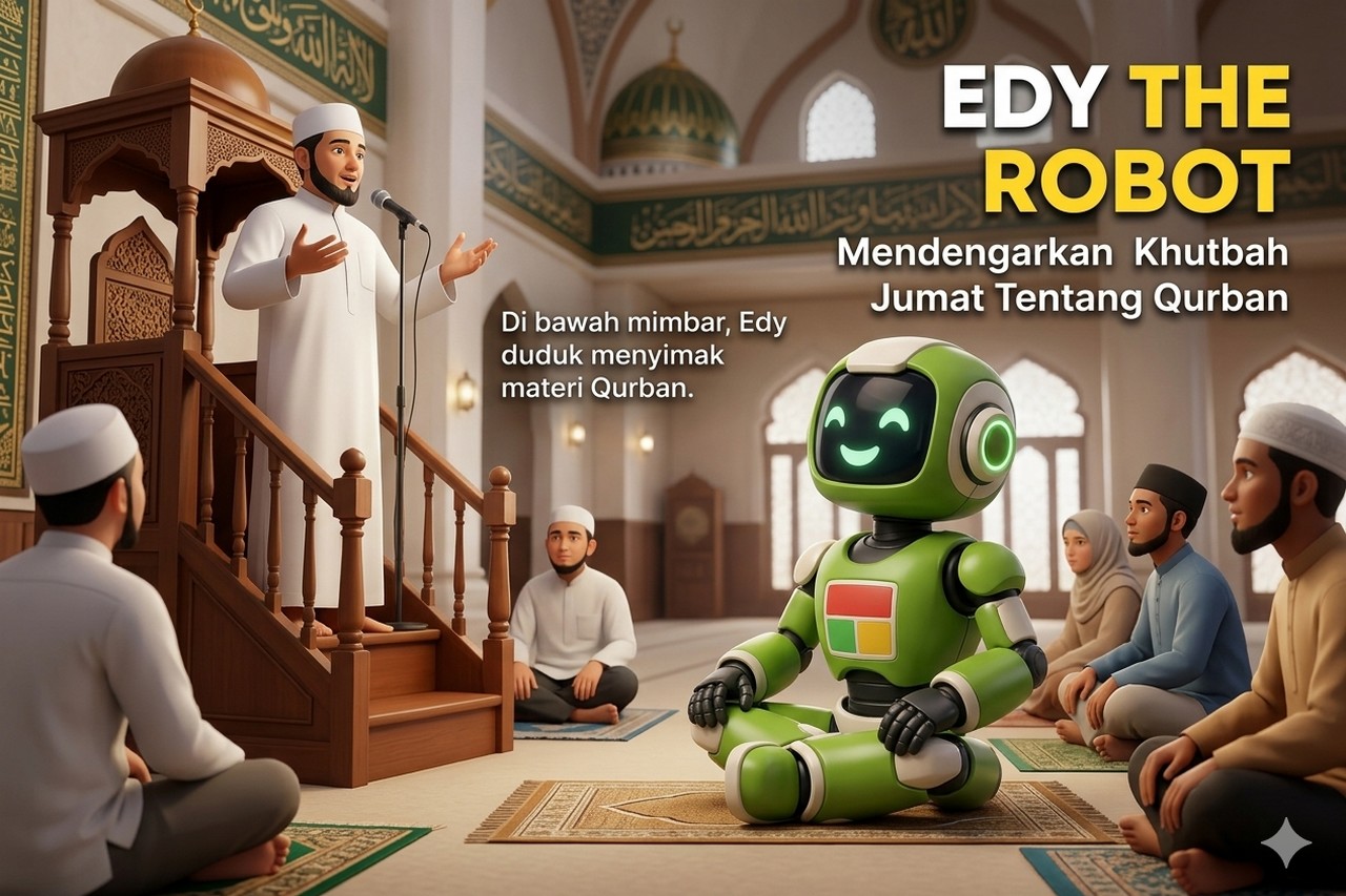 Edy The Robot Mendengarkan Khutbah Jumat tentang Qurban
